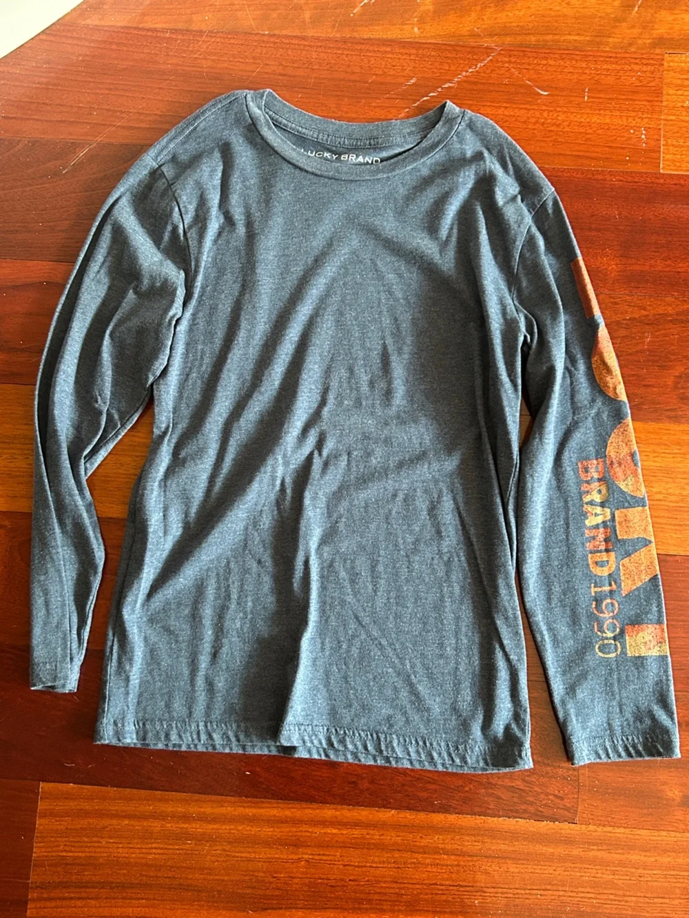 Lucky Brand Charcoal Kids Long Sleeve Tee with Orange Sleeve Print